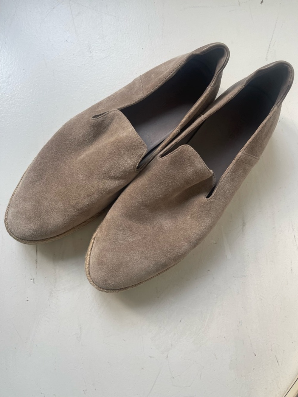 VINCE Suede Slip-On Loafers in Taupe